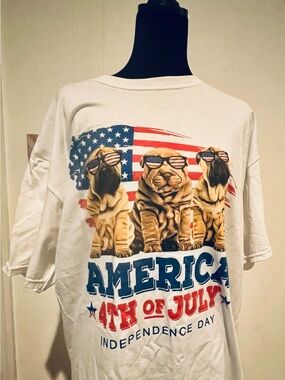 4th of July USA Puppies Graphic Tee - White, 2X.  B8